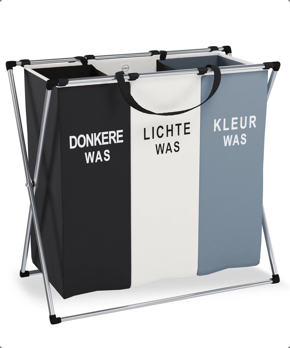 Landys Wasmand 3 Vakken - Opvouwbare Wassorteerder Met NL Opdruk - Aluminium Frame - 90L 3 Landys Wasmand 3 Vakken - Opvouwbare Wassorteerder Met NL Opdruk - Aluminium Frame - 90L