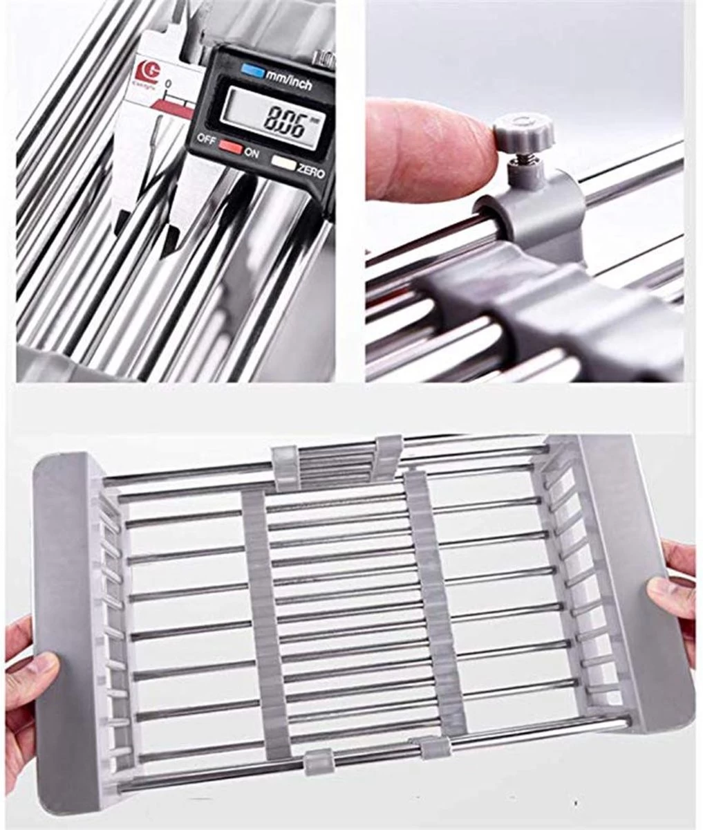 IBright Verstelbare Keukenrek - Gootsteen Mand - Afdruiprek – Vergiet – Verstelbaar In Lengte - Uitschuifbaar - RVS Grijs 8 IBright Verstelbare Keukenrek - Gootsteen Mand - Afdruiprek – Vergiet – Verstelbaar In Lengte - Uitschuifbaar - RVS Grijs - Afbeelding 6