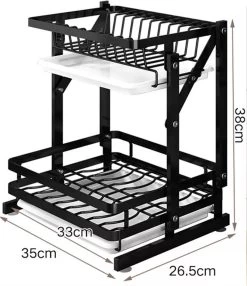 TammaT - Afdruiprek Met Lekbak 2 Laags – Inklapbaar - Afwasrek – Met 2 Lekbakken – Extra Accessories Voor Servies En Snijplanken - RVS - 38x35x26,5cm -Schoonmaakartikelen Winkel 1037x1200 1
