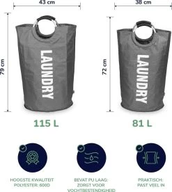 Wonair Wasmand – Waszak – Laundry Basket - Opvouwbaar – 81L - Donkergrijs -Schoonmaakartikelen Winkel 1075x1200 2