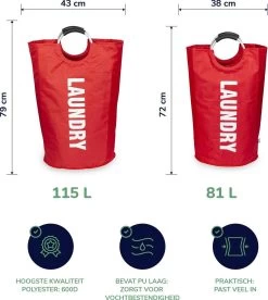Wonair® Wasmand – Waszak – Wassorteerder - Opvouwbaar – Rood – 81L -Schoonmaakartikelen Winkel 1075x1200 3