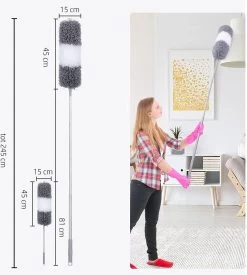 Vannons - Plumeau - Ragebol - Plumeau Uitschuifbaar Tot 245 Cm - Met Telescoopsteel - Wasbaar Microvezel - Grijs Wit -Schoonmaakartikelen Winkel 1077x1200 2