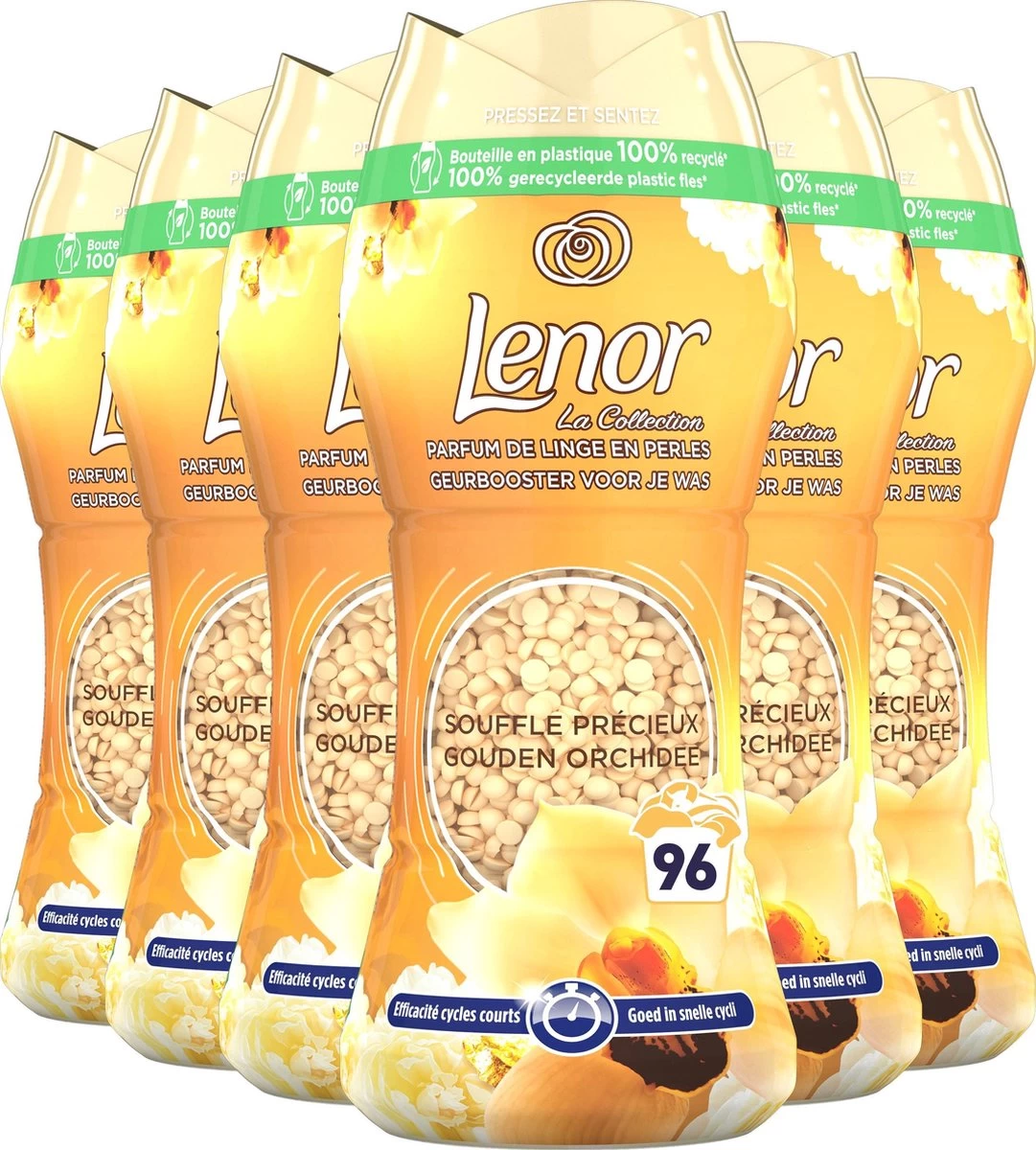 Lenor Geurbooster Gouden Orchidee - Geurparels - 6x16 Wasbeurten - Voordeelverpakking 3 Lenor Geurbooster Gouden Orchidee - Geurparels - 6x16 Wasbeurten - Voordeelverpakking