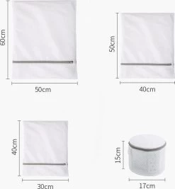 Merkloos Waszak 4 Delig - 1x Groot (50x60 Cm) - 1x Middel ( 40x50cm) - 1x Normaal (30x40cm) - 1x BH (17x15cm) -Schoonmaakartikelen Winkel 1109x1200