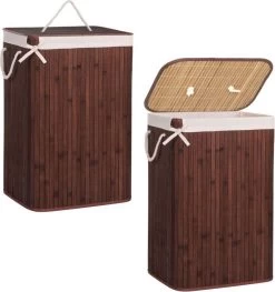 Springos Wasmand | Met Deksel | Opvouwbaar | 72 Liter | Met Uitneembare Waszak | Wasmand | Bruin