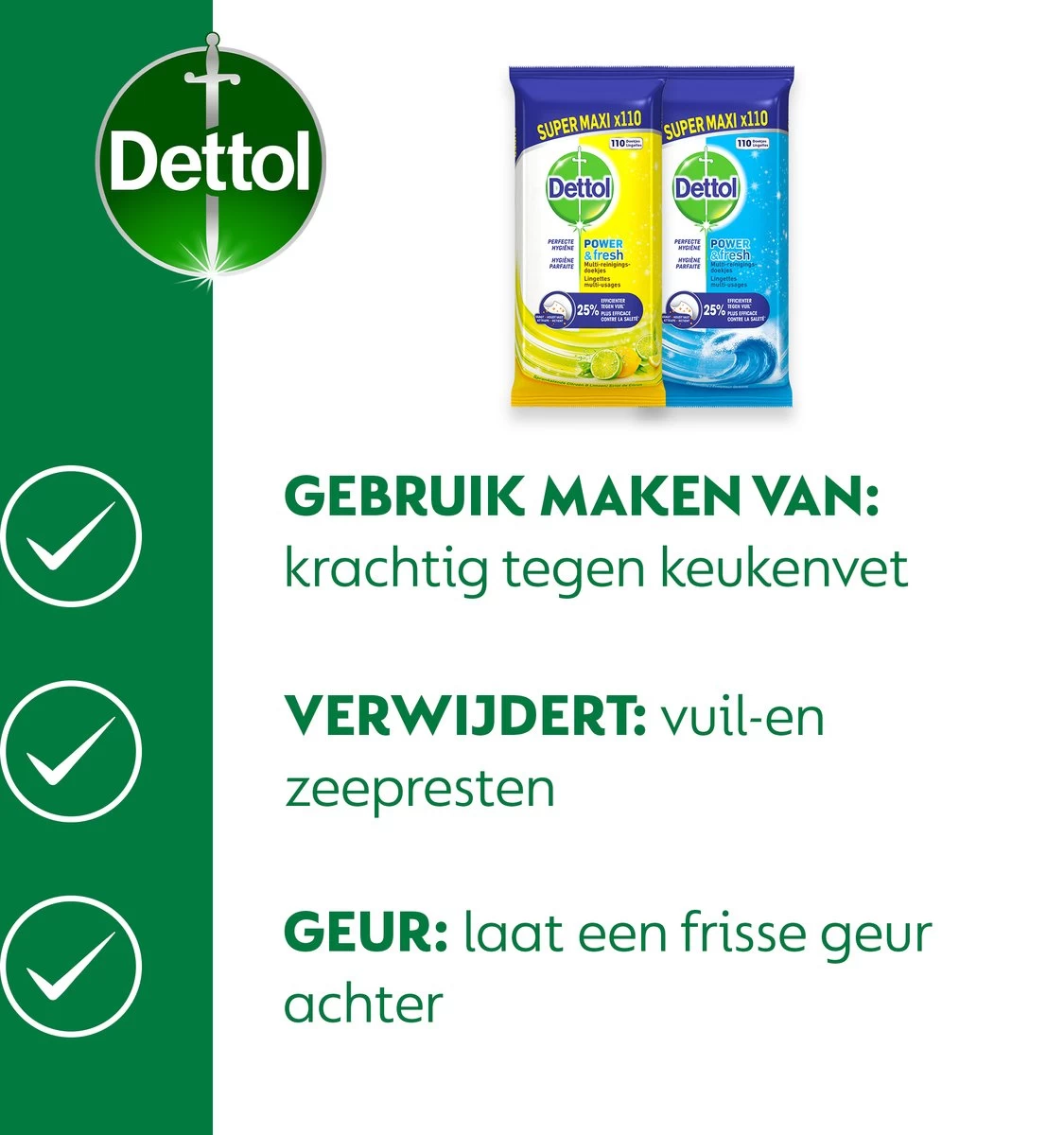 Dettol - 440 Schoonmaakdoekjes Power & Fresh - Citrus 220 Stuks - Oceaan 220 Stuks - Voordeelverpakking 4 Dettol - 440 Schoonmaakdoekjes Power & Fresh - Citrus 220 Stuks - Oceaan 220 Stuks - Voordeelverpakking - Afbeelding 2
