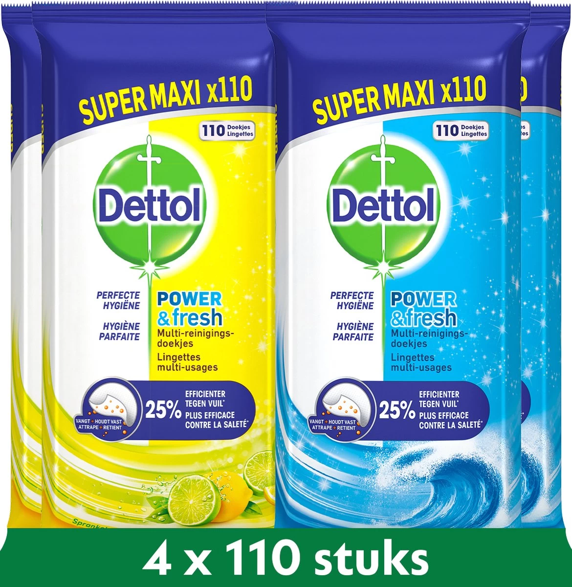 Dettol - 440 Schoonmaakdoekjes Power & Fresh - Citrus 220 Stuks - Oceaan 220 Stuks - Voordeelverpakking 3 Dettol - 440 Schoonmaakdoekjes Power & Fresh - Citrus 220 Stuks - Oceaan 220 Stuks - Voordeelverpakking