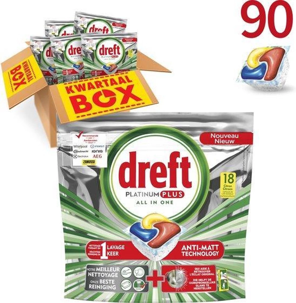 Dreft Platinum Plus Citroen - Voordeelverpakking 5x18 Stuks - Wasmiddel Capsules 9 Dreft Platinum Plus Citroen - Voordeelverpakking 5x18 Stuks - Wasmiddel Capsules - Afbeelding 7