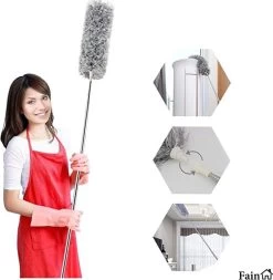 Fain® Plumeau Met Telescoopsteel – Grijs – 80 Tot 240 Cm - Uitschuifbaar – Wasbaar - Flexibel 360° Draaibaar – Duster - Microvezel Ragebol -Schoonmaakartikelen Winkel 1171x1200 3