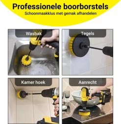 Merkloos 4-delige Borstelset Voor Boormachine - Inclusief Verlengstuk - Opzetborstels - Schrobborstel - Schuurborstel - Schoonmaakborstel - Tapijtreiniger - Brush - Geel - Gratis Verzending -Schoonmaakartikelen Winkel 1172x1200 4