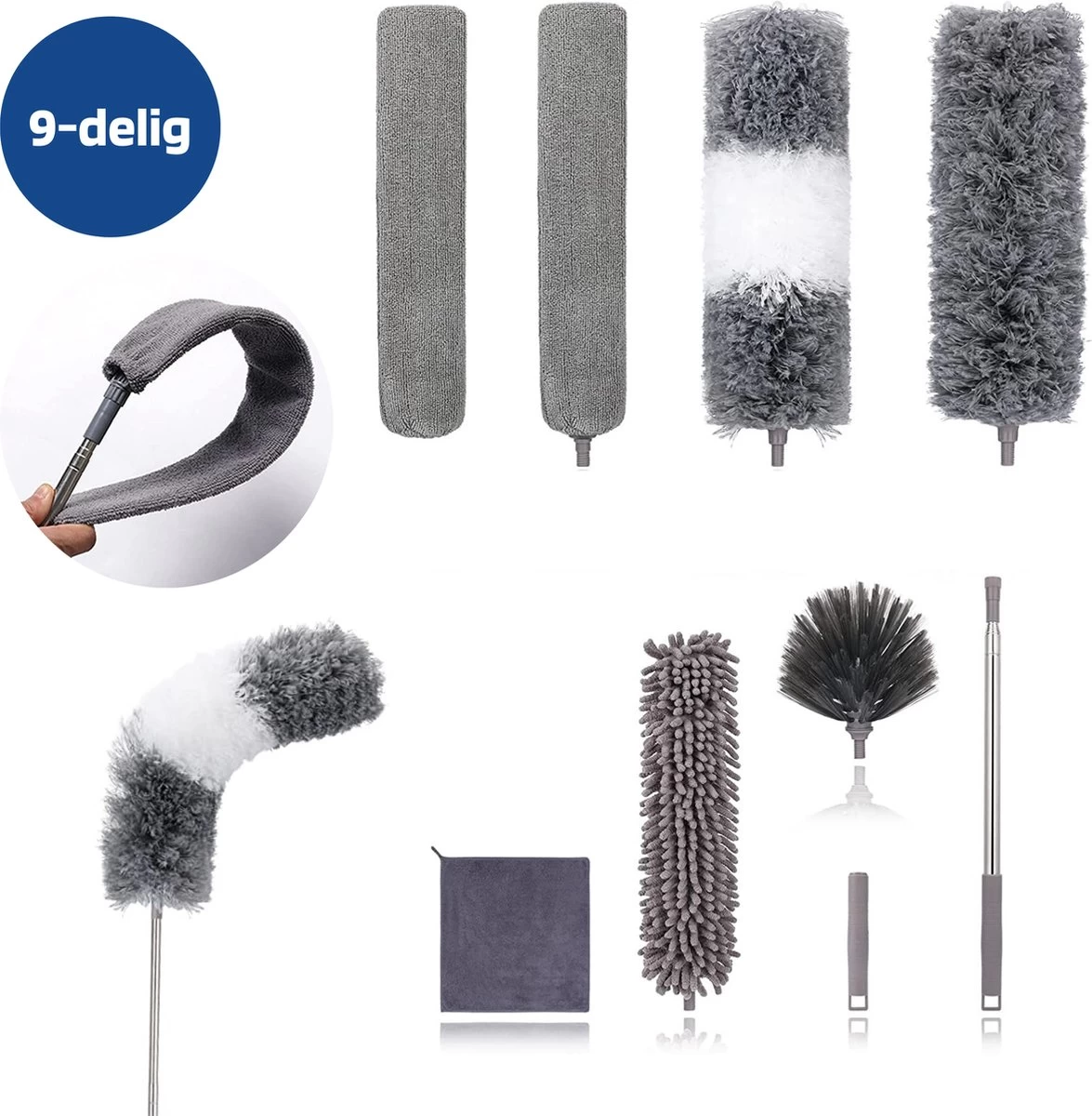 Woodoro Ragebol Uitschuifbaar Complete 9-Delige Set - Verstelbare Telescoopsteel - Plumeau - RVS - Zwart & Grijs 3 Woodoro Ragebol Uitschuifbaar Complete 9-Delige Set - Verstelbare Telescoopsteel - Plumeau - RVS - Zwart & Grijs