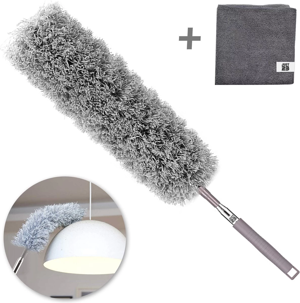 JUST23 Plumeau Uitschuifbaar Met Telescoopsteel – 60 Tot 140 Cm – Ragebol – Stoffer – Duster – Grijs – Incl. Microfiber Doek 3 JUST23 Plumeau Uitschuifbaar Met Telescoopsteel – 60 Tot 140 Cm – Ragebol – Stoffer – Duster – Grijs – Incl. Microfiber Doek