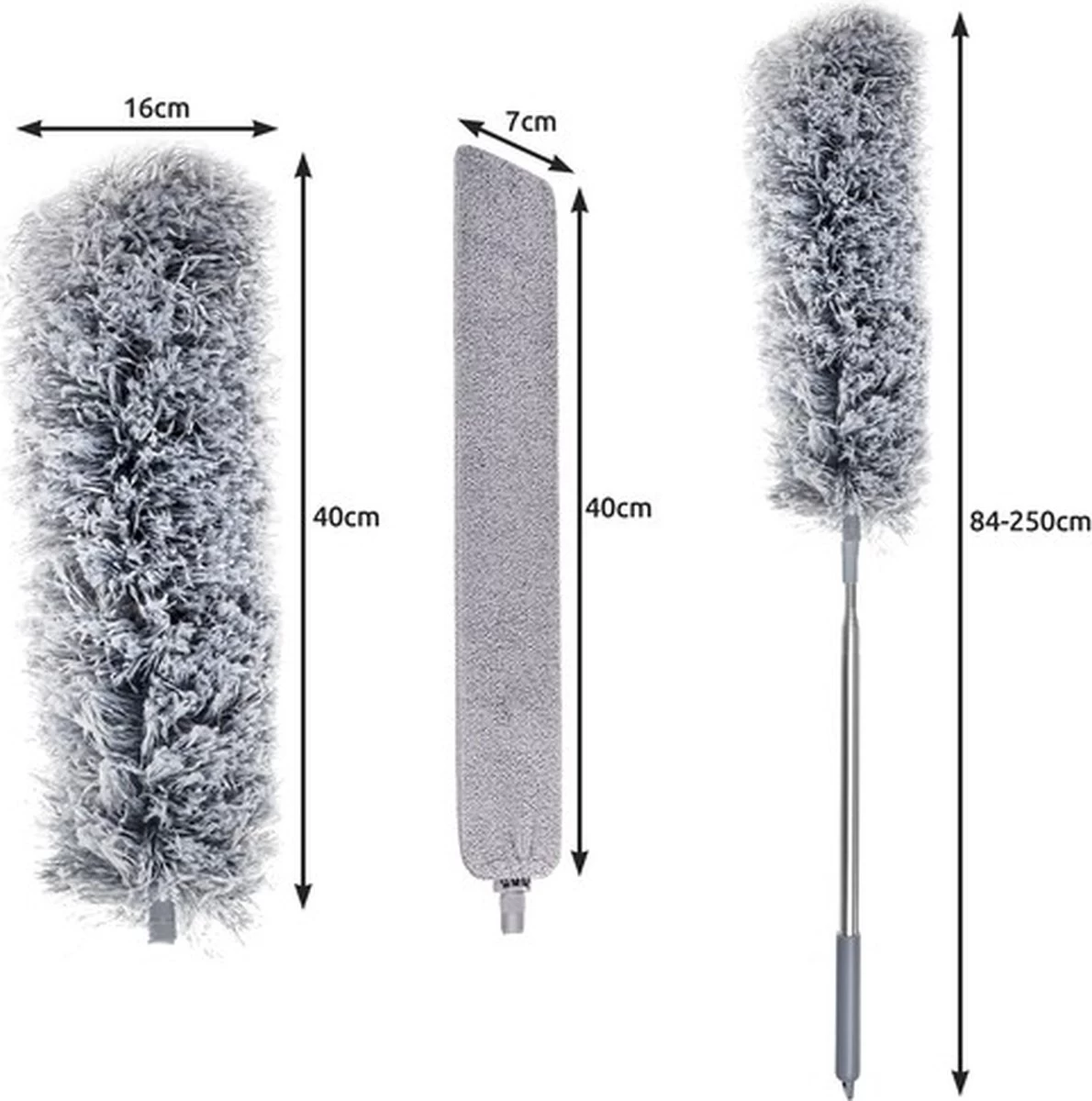 Eleganca Telescopische Plumeau Met Telescoopsteel Met 2 Koppen - 84 Tot 250 Cm - Uitschuifbaar - Ragebol - Stoffer - Lichtgewicht 6 Eleganca Telescopische Plumeau Met Telescoopsteel Met 2 Koppen - 84 Tot 250 Cm - Uitschuifbaar - Ragebol - Stoffer - Lichtgewicht - Afbeelding 4