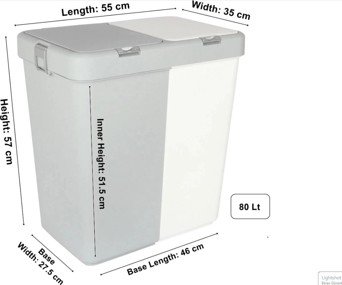 Motek® - Wasmand - 2 Vakken Met Deksel - Met Touch Deksel - Gemaakt Van 100% Gerecycled Kunststof - 80 L - Wasmand Met Deksel - Wassorteerder - Grijs - Wit 4 Motek® - Wasmand - 2 Vakken Met Deksel - Met Touch Deksel - Gemaakt Van 100% Gerecycled Kunststof - 80 L - Wasmand Met Deksel - Wassorteerder - Grijs - Wit - Afbeelding 2