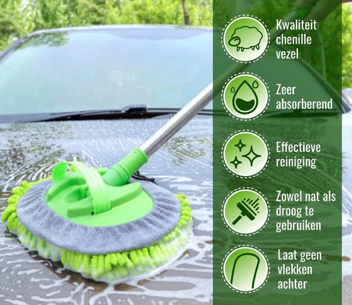 Merkloos Professionele Telescopische Wasborstel + Tonova Pen - Auto Schoonmaakborstel - Anti Slip - Auto, Caravan & Camper - Uitschuifbaar - Groen 9 Merkloos Professionele Telescopische Wasborstel + Tonova Pen - Auto Schoonmaakborstel - Anti Slip - Auto, Caravan & Camper - Uitschuifbaar - Groen - Afbeelding 7
