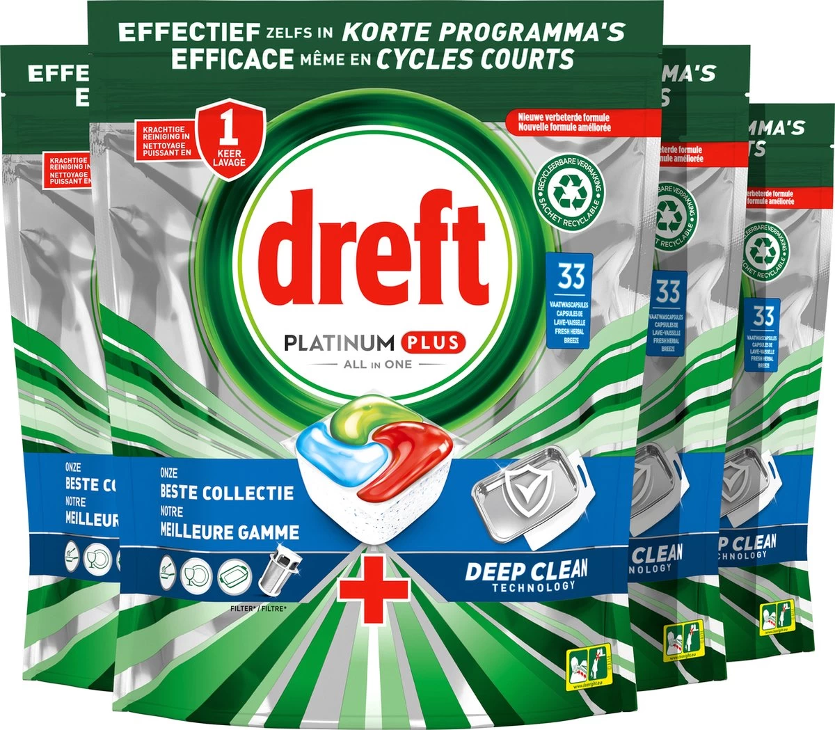 Dreft Platinum Plus All In One Deep Clean - Vaatwastabletten - Voordeelverpakking 4 X 33 Stuks 3 Dreft Platinum Plus All In One Deep Clean - Vaatwastabletten - Voordeelverpakking 4 X 33 Stuks