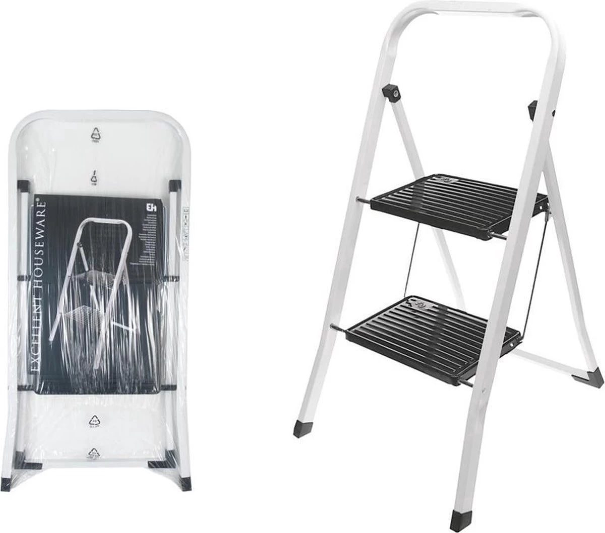 Excellent Houseware Inklapbare Keukentrap - 2 Treden - Tot 150kg - Metaal 4 Excellent Houseware Inklapbare Keukentrap - 2 Treden - Tot 150kg - Metaal - Afbeelding 2