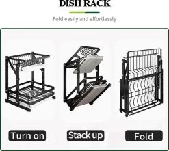 TammaT - Afdruiprek Met Lekbak 2 Laags – Inklapbaar - Afwasrek – Met 2 Lekbakken – Extra Accessories Voor Servies En Snijplanken - RVS - 38x35x26,5cm -Schoonmaakartikelen Winkel 1200x1076 1