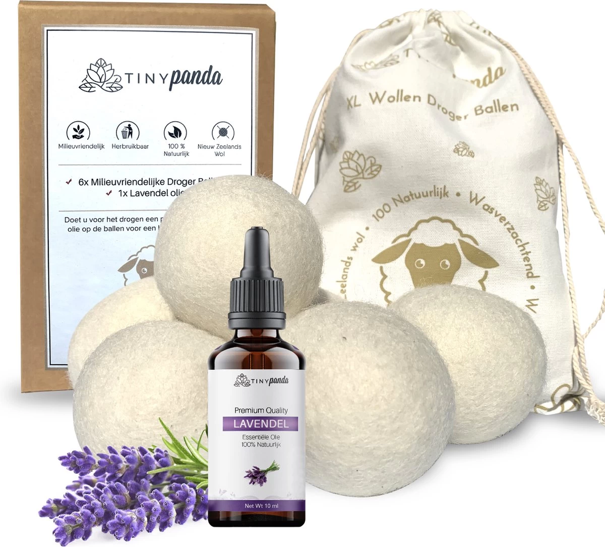 Merkloos Droger Ballen XL 6 Stuks Inclusief Lavendelolie – Zero Waste Dryer Balls - Duurzaam – Wasverzachter – Herbruikbare Drogerballen – Droogt De Was Sneller – Tiny Panda 3 Merkloos Droger Ballen XL 6 Stuks Inclusief Lavendelolie – Zero Waste Dryer Balls - Duurzaam – Wasverzachter – Herbruikbare Drogerballen – Droogt De Was Sneller – Tiny Panda