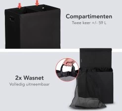 LifeGoods Wasmand - 2 Vakken Met Deksel - Opvouwbaar - 120 L - Wassorteerder - Stof - Zwart 13 LifeGoods Wasmand - 2 Vakken Met Deksel - Opvouwbaar - 120 L - Wassorteerder - Stof - Zwart -Schoonmaakartikelen Winkel 1200x1092
