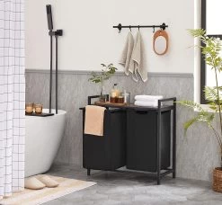 Merkloos Wasmand Met 2 Vakken, Grote Wassorteerder Met Uitschuifbare Waszakken, Bruin En Zwart -Schoonmaakartikelen Winkel 1200x1107 3