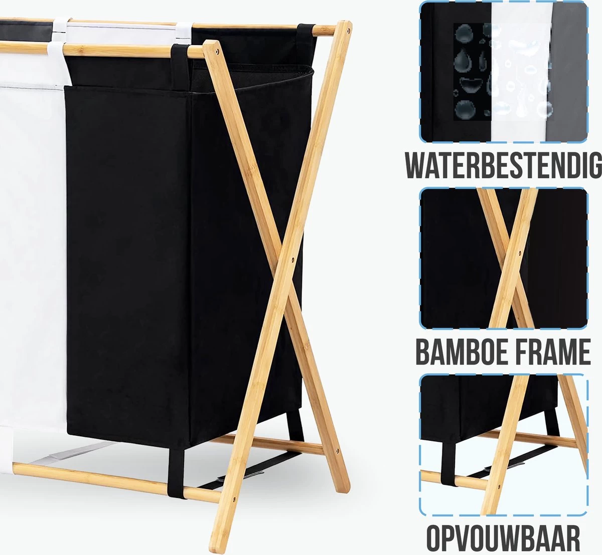 Strex Wasmand Met 3 Vakken 143L - Opklapbaar - Wassorteerder 8 Strex Wasmand Met 3 Vakken 143L - Opklapbaar - Wassorteerder - Afbeelding 6