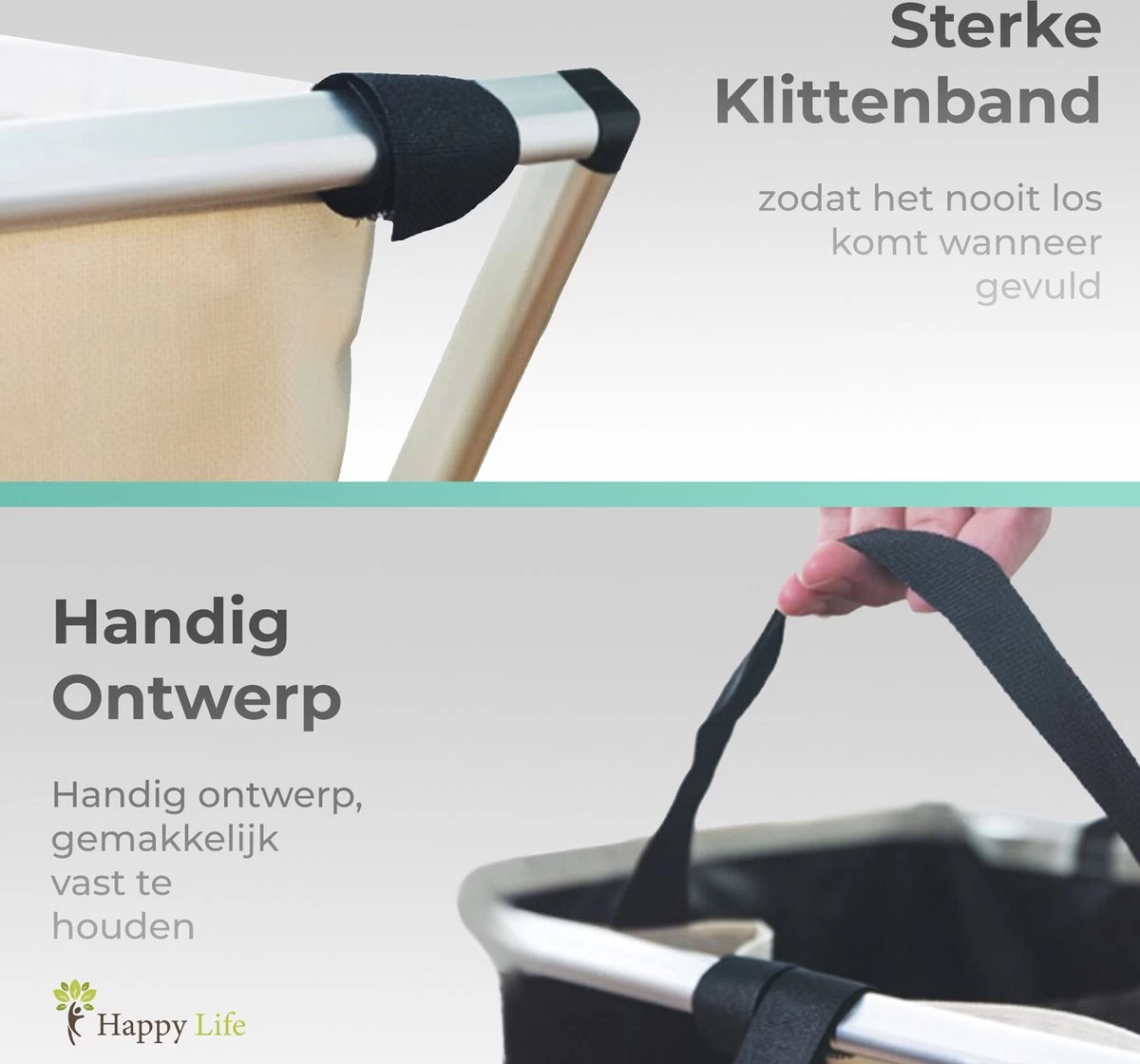 HAPPY LIFE – Wassorteerder – Stevige Grote Wasmand Met 3 Vakken – 118 L Opvouwbaar – Aluminium - Polyester 10 HAPPY LIFE – Wassorteerder – Stevige Grote Wasmand Met 3 Vakken – 118 L Opvouwbaar – Aluminium - Polyester - Afbeelding 8