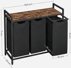 Wasmand, Wasverzamelaar, 3 Vakken, Met Legbord, Wassorteerbak, Waszak Uitschuifbaar En Uitneembaar, Per Waszak 38 Liter, Voor Badkamer, Wasruimte, Vintage Bruin-zwart -Schoonmaakartikelen Winkel 1200x1139 5