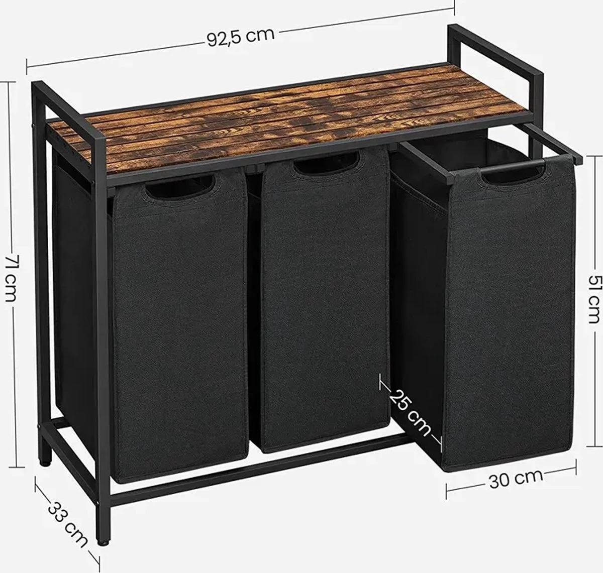 A.T. Shop Wasmand, Wascollector, Wassorteerder, 3 Compartimenten, Met Plank, Waszak Uitschuifbaar En Afneembaar, Per Zak 38 Liter 4 A.T. Shop Wasmand, Wascollector, Wassorteerder, 3 Compartimenten, Met Plank, Waszak Uitschuifbaar En Afneembaar, Per Zak 38 Liter - Afbeelding 2