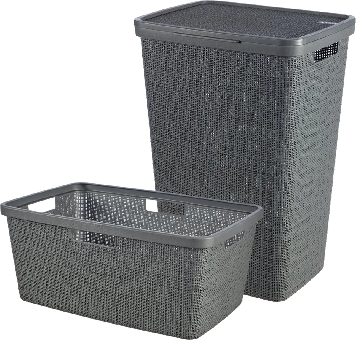 Curver Jute Wasmand Met Deksel 58L + Wasmand 46L - Donkergrijs 3 Curver Jute Wasmand Met Deksel 58L + Wasmand 46L - Donkergrijs