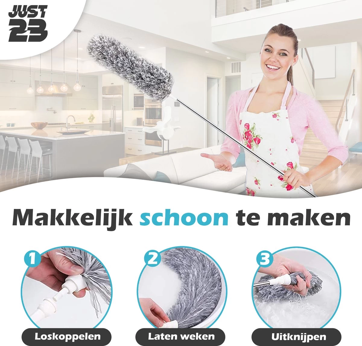 JUST23 Plumeau Uitschuifbaar Met Telescoopsteel – 60 Tot 140 Cm – Ragebol – Stoffer – Duster – Grijs – Incl. Microfiber Doek 8 JUST23 Plumeau Uitschuifbaar Met Telescoopsteel – 60 Tot 140 Cm – Ragebol – Stoffer – Duster – Grijs – Incl. Microfiber Doek - Afbeelding 6