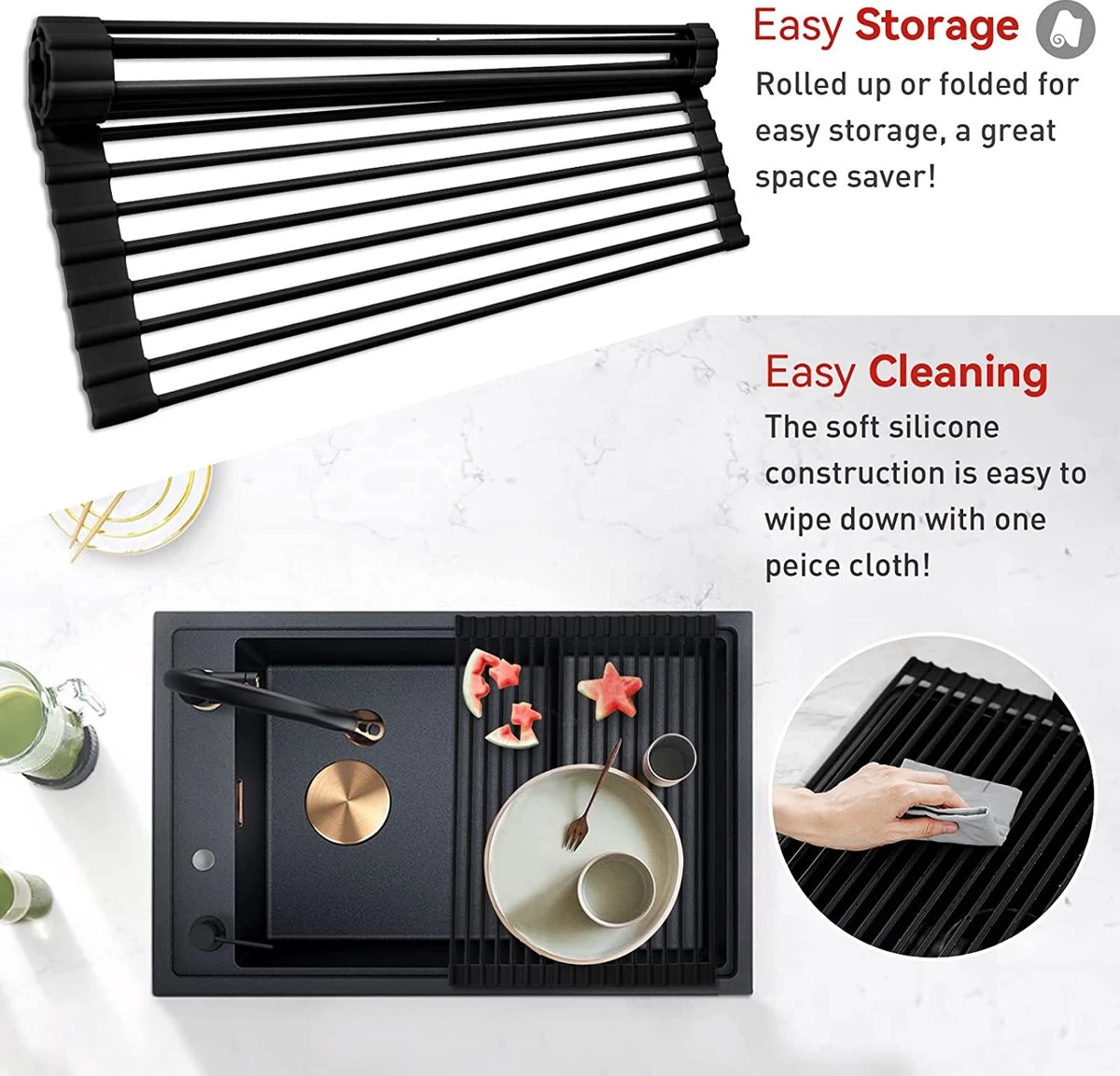 BOTC Afdruiprek - Verstelbaar - Afdruipmat Voor Afwas - Pannenonderzetter - Opvouwbaar 4 BOTC Afdruiprek - Verstelbaar - Afdruipmat Voor Afwas - Pannenonderzetter - Opvouwbaar - Afbeelding 2