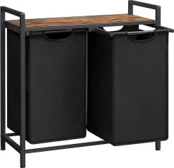 Merkloos Wasmand Met 2 Vakken, Grote Wassorteerder Met Uitschuifbare Waszakken, Bruin En Zwart