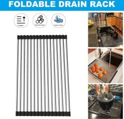 IBright Oprolbare Afdruiprek - Pannen Rooster Hittebestendig - Afdruiprooster - Pannenonderzetter - RVS Zwart -Schoonmaakartikelen Winkel 1200x1155