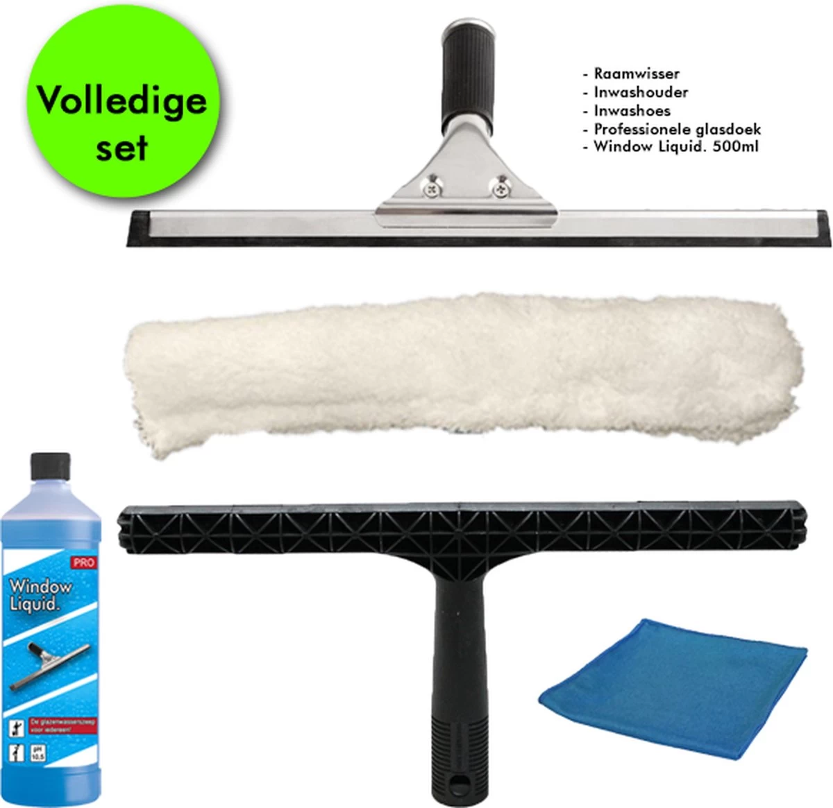 Professionele Glazenwassers -Zeemset- 45 Cm Rvs Raamtrekker Met Inwashouder Met Hoes | Gratis Window Liquid 500ml. 2 Professionele Glazenwassers -Zeemset- 45 Cm Rvs Raamtrekker Met Inwashouder Met Hoes | Gratis Window Liquid 500ml.