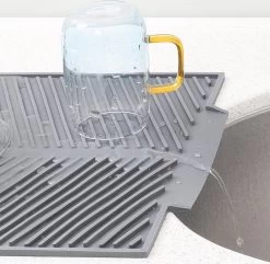 Navaris Siliconen Droogmat Met Afvoer - Aanrecht Droogmat Voor Afwas, Borden, Bestek, Glazen - Grijs -Schoonmaakartikelen Winkel 1200x1171 2