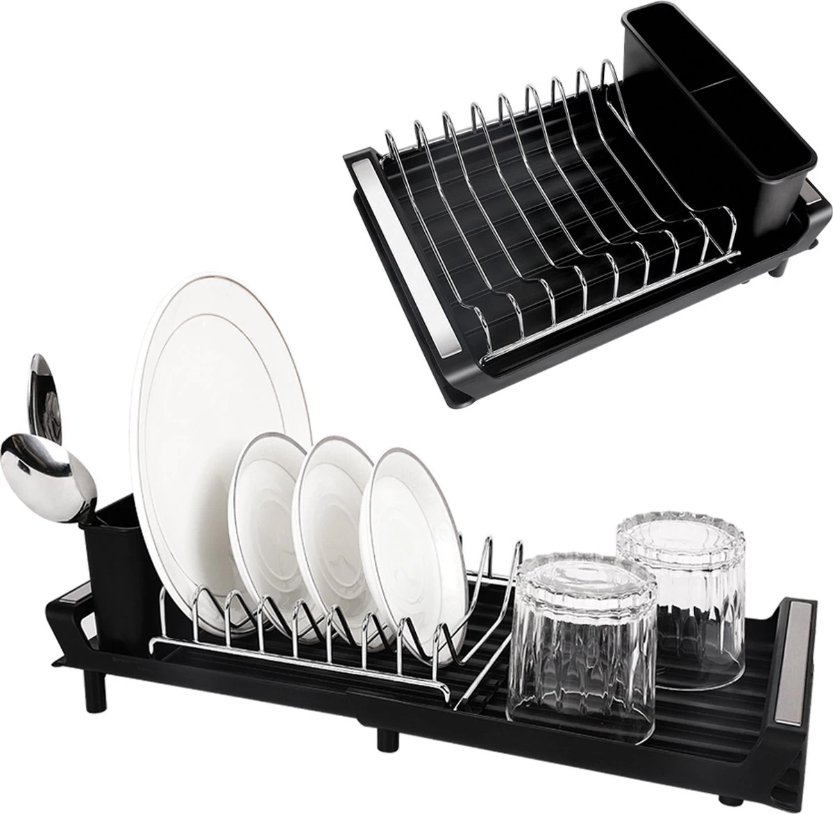 MIRI Afdruiprek – Afwasrek – Uitschuifbaar – Met Lekbak In Gootsteen – Afwas – Roestvrij Staal – Zwart 6 MIRI Afdruiprek – Afwasrek – Uitschuifbaar – Met Lekbak In Gootsteen – Afwas – Roestvrij Staal – Zwart - Afbeelding 4