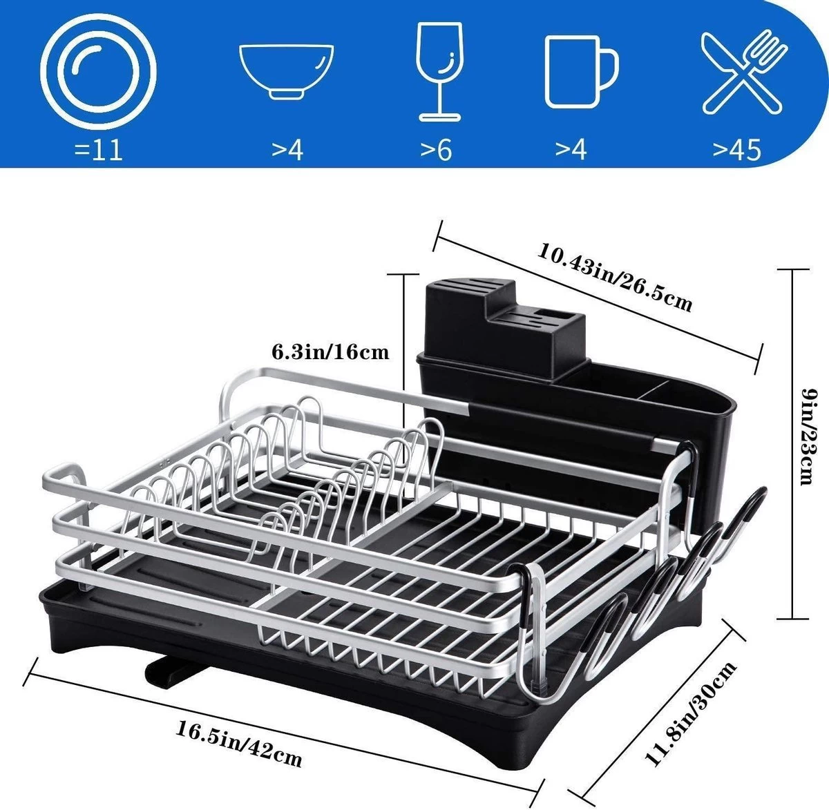Doogo® Afdruiprek Met Bestekkorf En Lekbak Voor Keukenborden En Bestek Afdruiprek Met Draaibare Uitloop 6 Doogo® Afdruiprek Met Bestekkorf En Lekbak Voor Keukenborden En Bestek Afdruiprek Met Draaibare Uitloop - Afbeelding 4