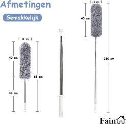 Fain® Plumeau Met Telescoopsteel – Grijs – 80 Tot 280 Cm - Uitschuifbaar – Wasbaar - Flexibel 360° Draaibaar – Duster - Microvezel Ragebol -Schoonmaakartikelen Winkel 1200x1182 8