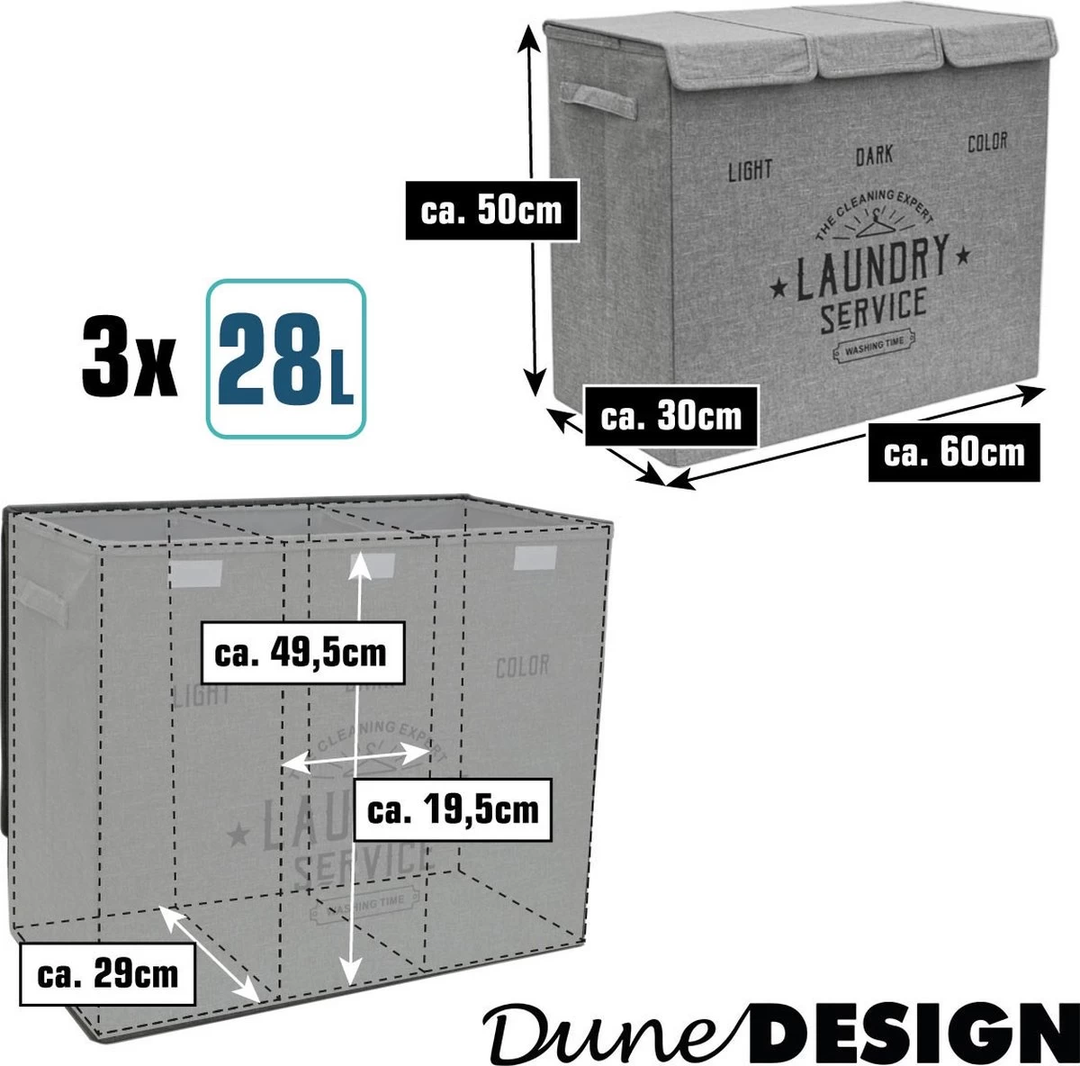 Wasmand 3 Vakken Met Deksel - 84L Wasverzamelaar Wassorteerder Opvouwbaar Groot 6 Wasmand 3 Vakken Met Deksel - 84L Wasverzamelaar Wassorteerder Opvouwbaar Groot - Afbeelding 4