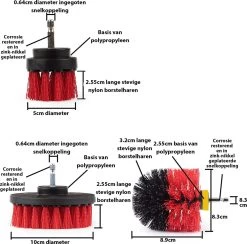 Kibani 3 Delige Borstelset Voor Boormachine - Rood - Voor Beton, Baksteen En Andere Ruwe Oppervlakken - Schrobborstel – Boorborstel – Schuurborstel - Borstel Boormachine – Schoonmaakborstel – Reinigingsborstel – Tapijtreiniger - Borstelset -Schoonmaakartikelen Winkel 1200x1186 7