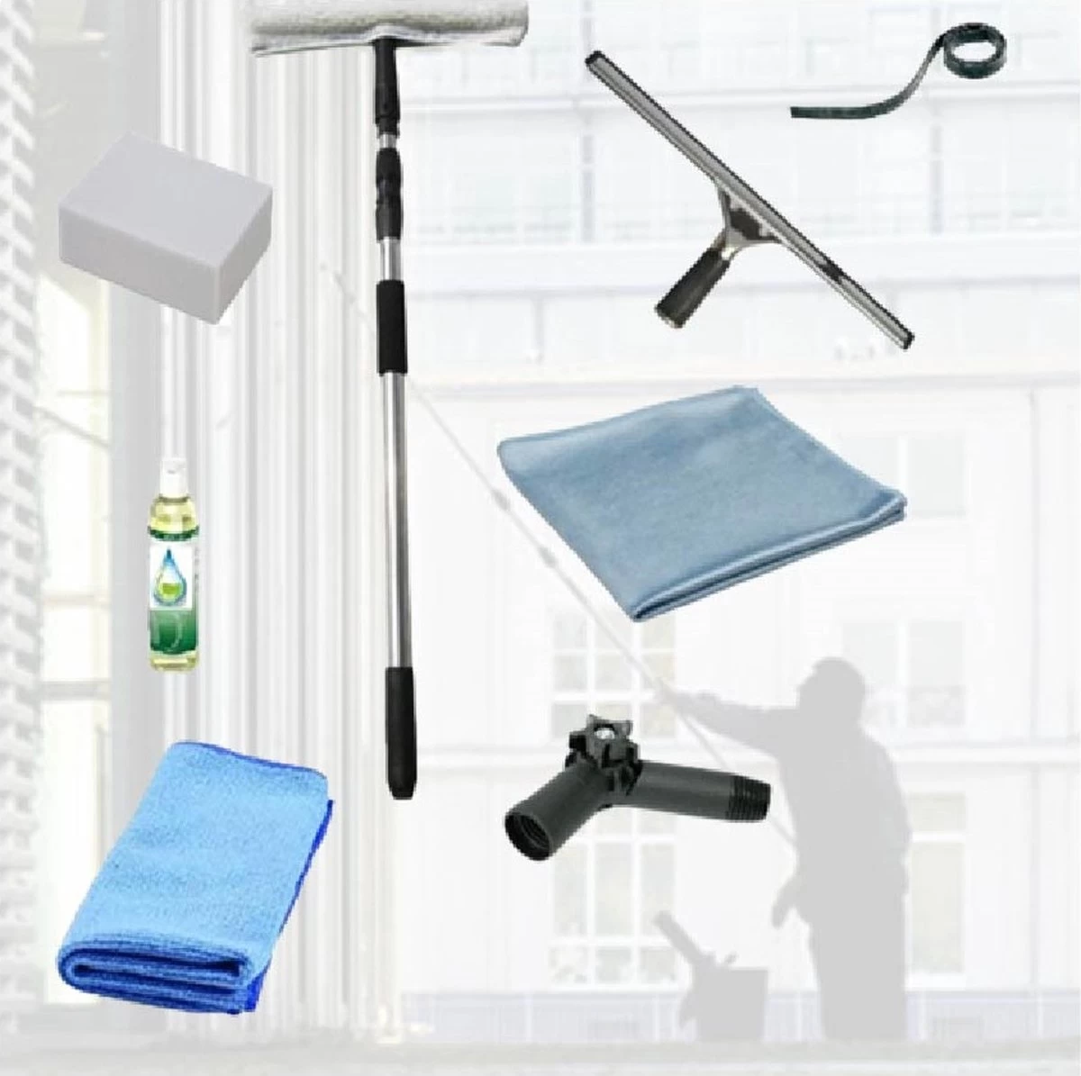 Raamwisser Met Telescoopsteel 4,5 Meter Uitschuifbaar Ramenwassen Professioneel Met Hoekstuk 3 Raamwisser Met Telescoopsteel 4,5 Meter Uitschuifbaar Ramenwassen Professioneel Met Hoekstuk