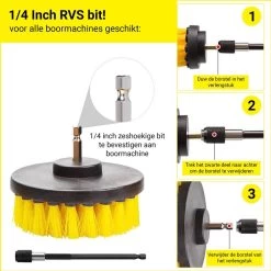 Professionele 4 Delige Borstelset Voor De Boormachine Incl. Verlengstuk, Deze Schoonmaak Schuurborstel Elektrisch Opzetborstel Schrobborstel Set Is Geschikt Als Schrobber Voor Badkamer, Auto, Keuken En Tuin -Schoonmaakartikelen Winkel 1200x1199 33