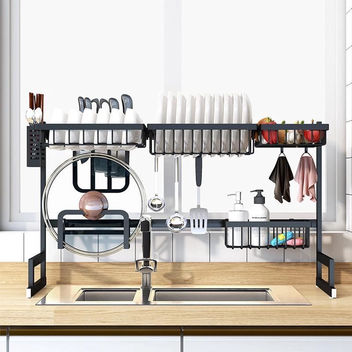 Sens Design Afwasrek Zwart - Afdruiprek - 82,5 Cm - RVS 6 Sens Design Afwasrek Zwart - Afdruiprek - 82,5 Cm - RVS - Afbeelding 4