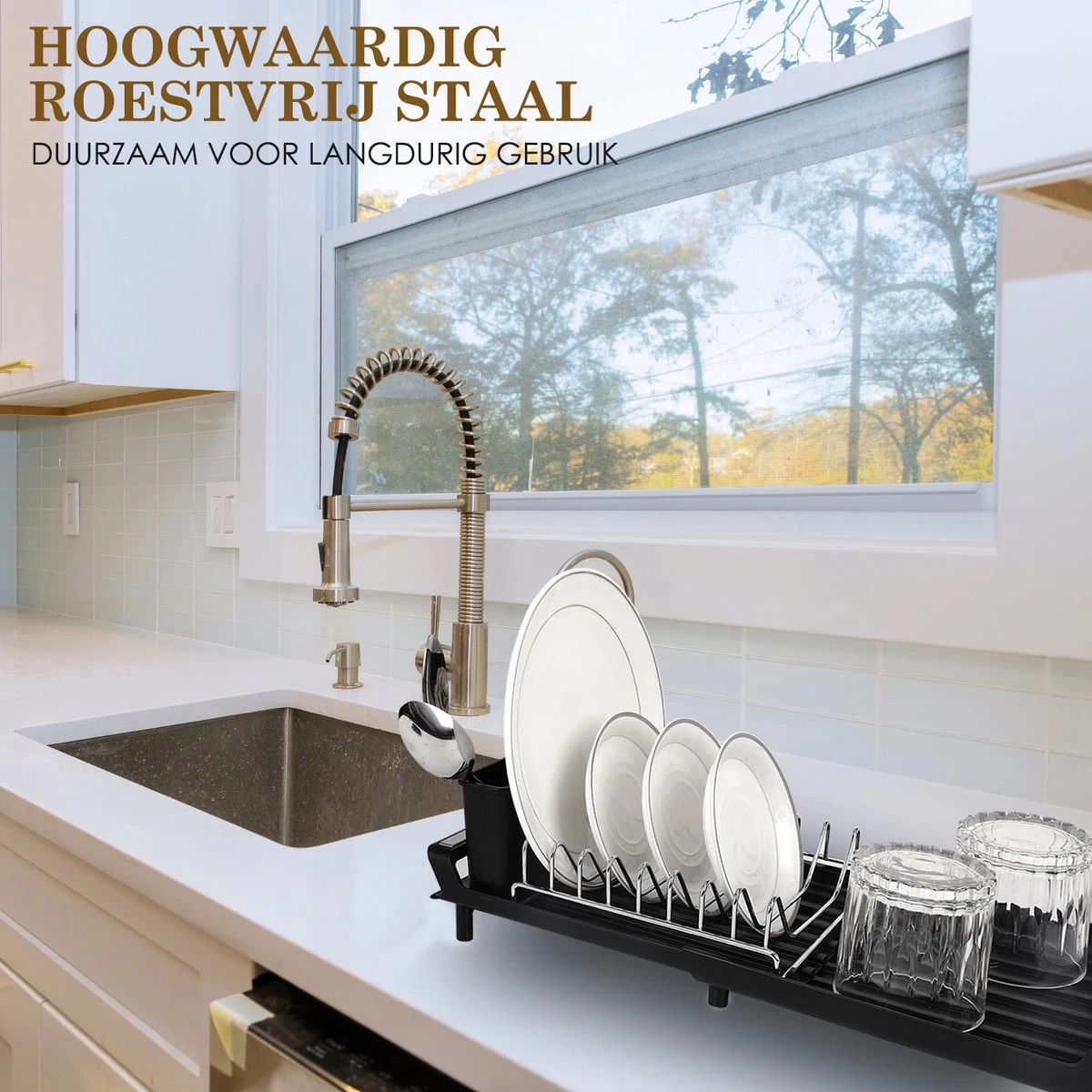 MIRI Afdruiprek – Afwasrek – Uitschuifbaar – Met Lekbak In Gootsteen – Afwas – Roestvrij Staal – Zwart 7 MIRI Afdruiprek – Afwasrek – Uitschuifbaar – Met Lekbak In Gootsteen – Afwas – Roestvrij Staal – Zwart - Afbeelding 5