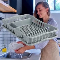 Merkloos Decopatent® Afdruiprek Voor Afwas - Afdruiprekje Met Lekbak - Kunststof Afdruipmat - Afwassen Borden & Bestek - 32.5x49x9 - Grijs -Schoonmaakartikelen Winkel 1200x1200 1162