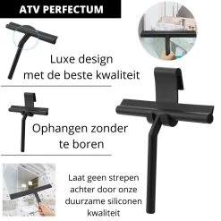 ATV PERFECTUM Douchewisser Zwart Met Ophangsysteem - Raamwisser- Trekker Douche - Silicone - 21cm X 16cm - Badkamer Accessoires - Douchewisser -Schoonmaakartikelen Winkel 1200x1200 1235