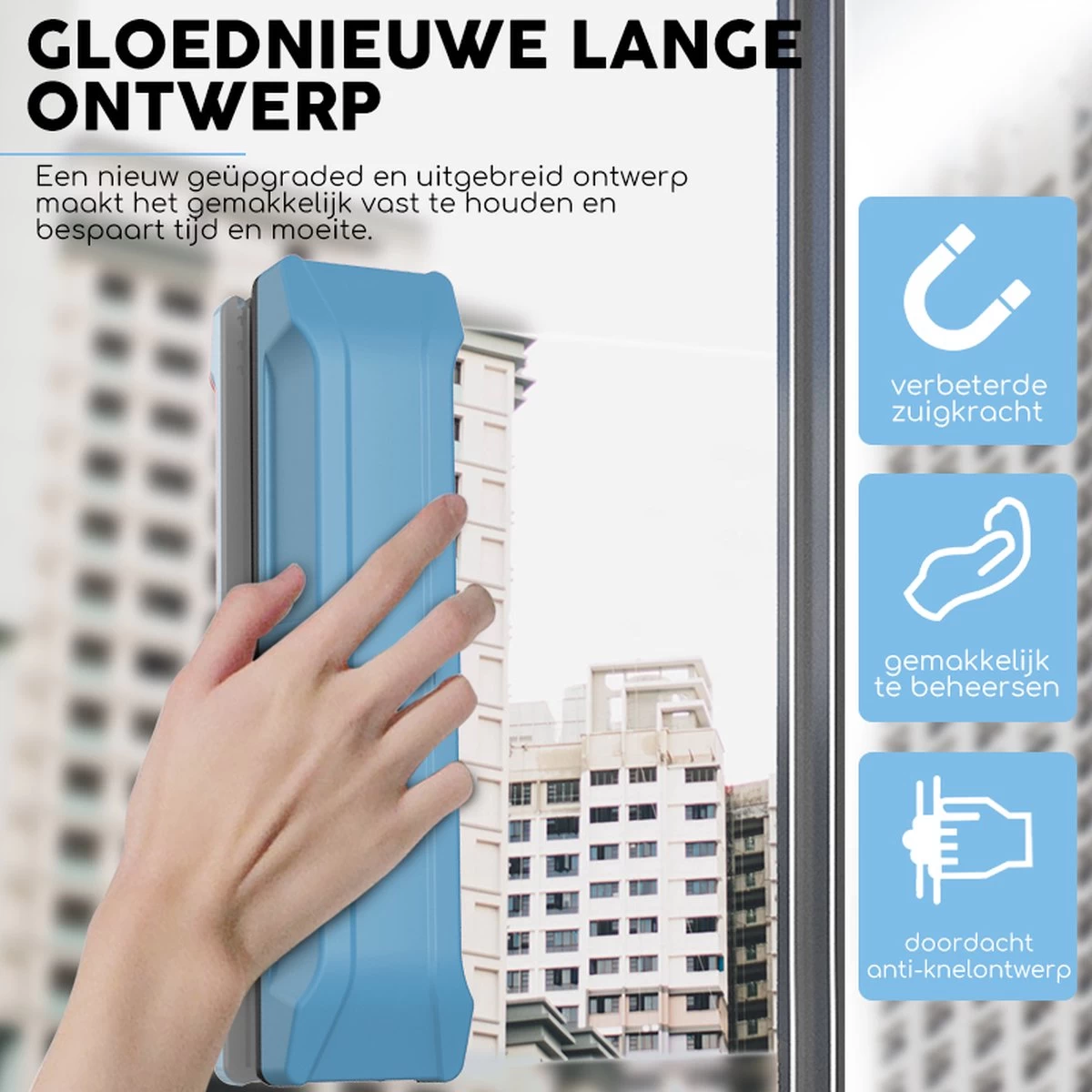 Thuys Magnetische Ramenwasser - Raamwisser Met Touw - Enkel Glas - Ramenreiniger Inclusief Reinigingspads - 3-8mm - Ramenwisser - Blauw 6 Thuys Magnetische Ramenwasser - Raamwisser Met Touw - Enkel Glas - Ramenreiniger Inclusief Reinigingspads - 3-8mm - Ramenwisser - Blauw - Afbeelding 4