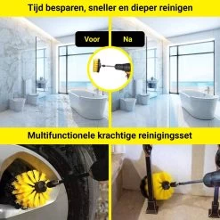 Merkloos 4-delige Borstelset Voor Boormachine - Inclusief Verlengstuk - Opzetborstels - Schrobborstel - Schuurborstel - Schoonmaakborstel - Tapijtreiniger - Brush - Geel - Gratis Verzending -Schoonmaakartikelen Winkel 1200x1200 1344