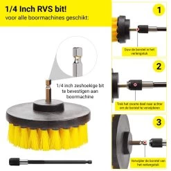 Merkloos 4-delige Borstelset Voor Boormachine - Inclusief Verlengstuk - Opzetborstels - Schrobborstel - Schuurborstel - Schoonmaakborstel - Tapijtreiniger - Brush - Geel - Gratis Verzending -Schoonmaakartikelen Winkel 1200x1200 1345